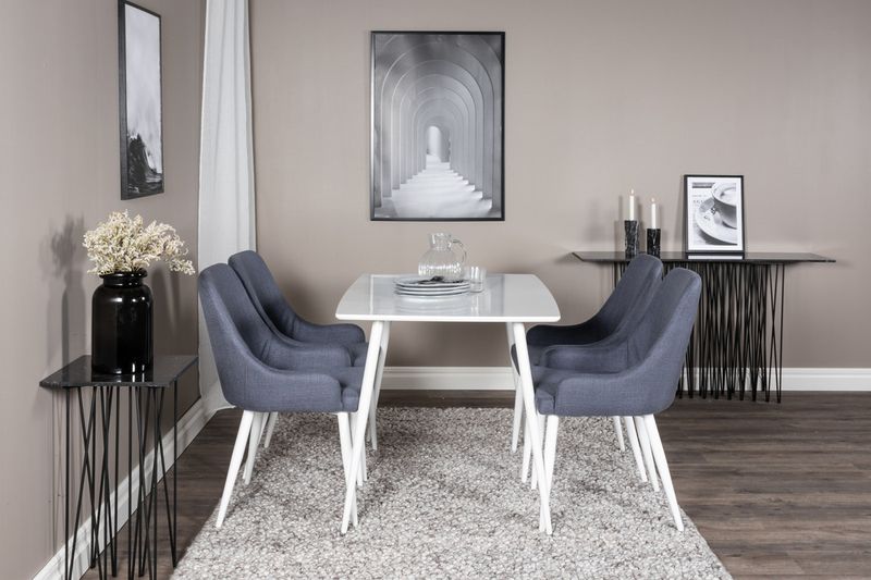 Venture Home Plaza & Polar 4 st Matstolar Blå + Rektangulärt Matbord 120 x 75 Vit
