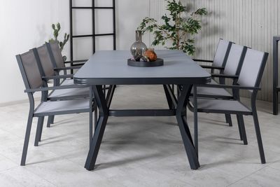 Venture Home Virya & Copacabana Rektangulärt Matbord 200 x 100 Svart + 6 st Matstolar