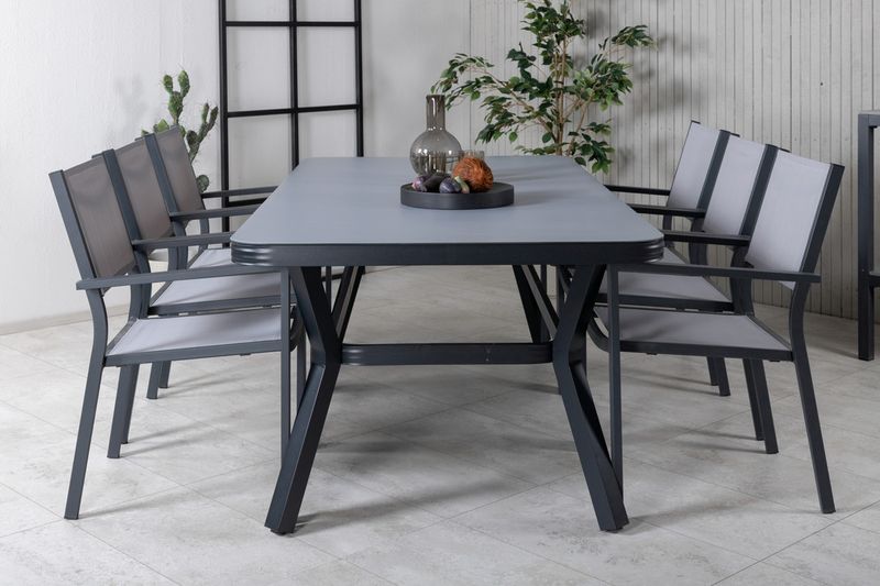 Venture Home Virya & Copacabana Rektangulärt Matbord 200 x 100 Svart + 6 st Matstolar