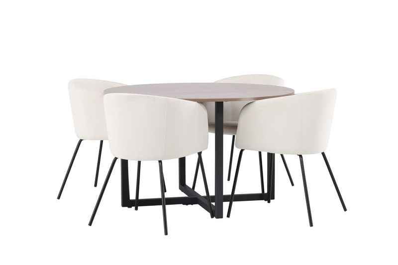 Venture Home Berit & Durango 4 st Matstolar Beige + Runt Matbord ⌀120 Valnöt