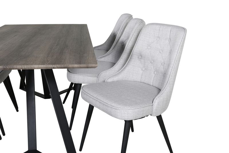 Venture Home Marina & Velvet Deluxe Rektangulärt Matbord 180 x 90 Natur + 6 st Matstolar Grå