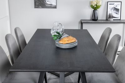 Venture Home Polar & Marina 6 st Matstolar Grå + Rektangulärt Matbord 180 x 90 Svart