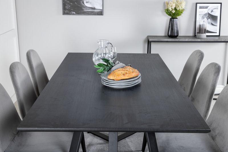 Venture Home Polar & Marina 6 st Matstolar Grå + Rektangulärt Matbord 180 x 90 Svart