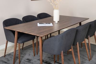 Venture Home Arch & Polar 6 st Matstolar Svart + Rektangulärt Matbord 180 x 75 x 90 Valnöt