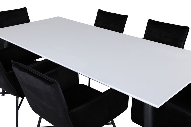 Venture Home Jimmy & Petra Rektangulärt Matbord 195 x 90 Vit + 6 st Matstolar Svart