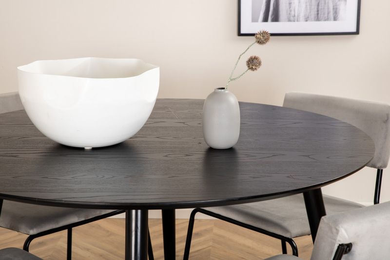 Venture Home Kenth & Dipp 4 st Matstolar Grå + Runt Matbord ⌀115 Svart