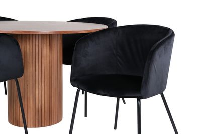 Venture Home Berit & Bianca 4 st Matstolar Svart + Runt Matbord ⌀110 Valnöt