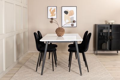 Venture Home Jimmy & Polar Rektangulärt Matbord 150 x 90 Vit + 4 st Matstolar Svart