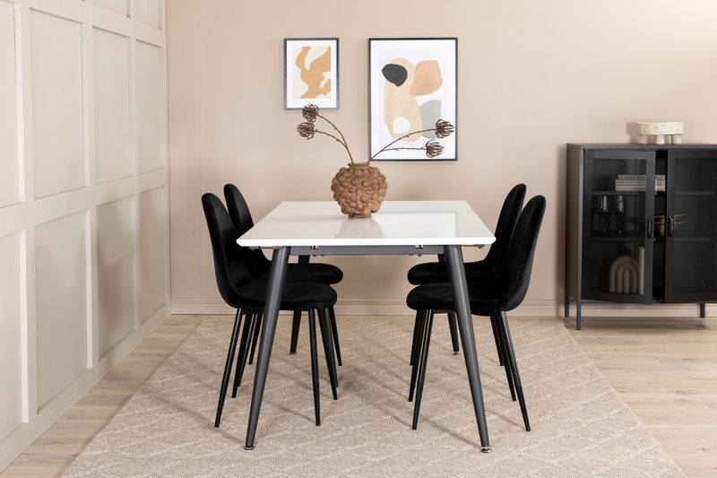 Venture Home Jimmy & Polar Rektangulärt Matbord 150 x 90 Vit + 4 st Matstolar Svart