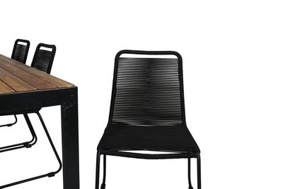 Venture Home Lindos & Bois 6 st Matstolar Svart + Rektangulärt Matbord 205 x 90 Natur