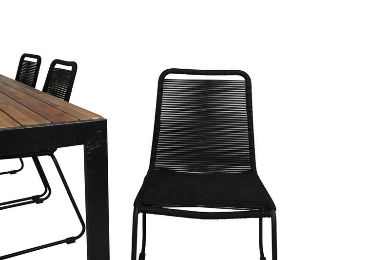 Venture Home Lindos & Bois 6 st Matstolar Svart + Rektangulärt Matbord 205 x 90 Natur