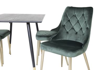 Venture Home Dipp & Velvet Deluxe Rektangulärt Matbord 120 x 85 Svart + 4 st Matstolar Grön