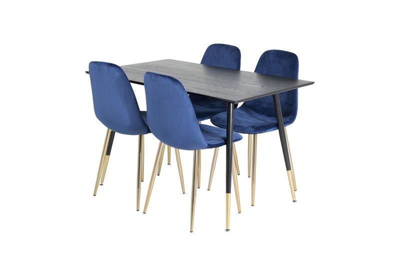 Venture Home Dipp & Polar Rektangulärt Matbord 120 x 85 Svart + 4 st Matstolar Blå