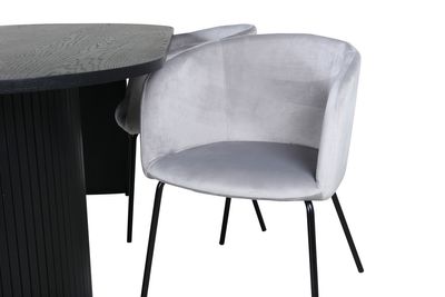 Venture Home Berit & Bianca 4 st Matstolar Grå + Ovalt Matbord 200 x 90 Svart