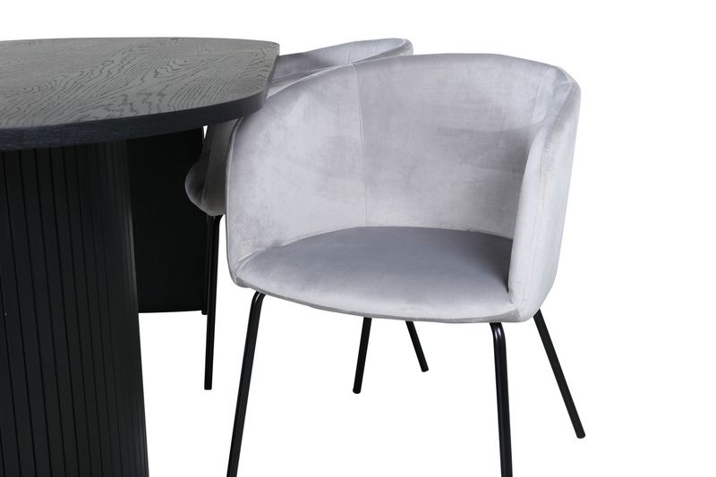 Venture Home Berit & Bianca 4 st Matstolar Grå + Ovalt Matbord 200 x 90 Svart