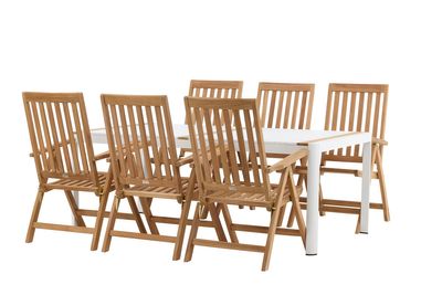 Venture Home Togo & Kenya Rektangulärt Matbord 200 x 100 Vit + 6 st Positionsstolar Natur