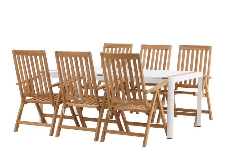 Venture Home Togo & Kenya Rektangulärt Matbord 200 x 100 Vit + 6 st Positionsstolar Natur