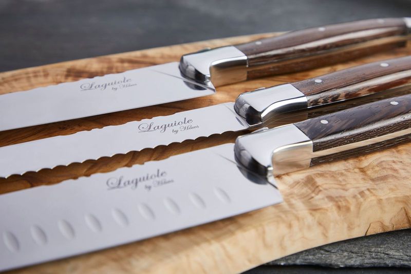 Laguiole By Hâws kockknivset med 3 delar, handtag i wengéträ