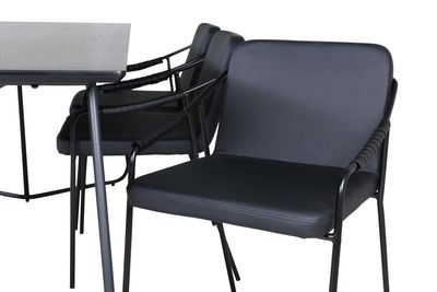 Venture Home Petra & Tvist Rektangulärt Matbord 190 x 90 Svart + 6 st Matstolar Svart