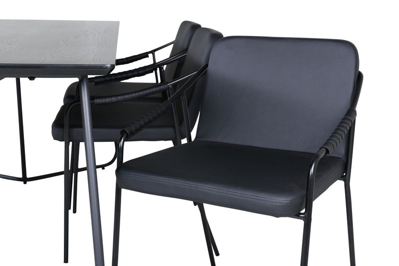 Venture Home Petra & Tvist Rektangulärt Matbord 190 x 90 Svart + 6 st Matstolar Svart