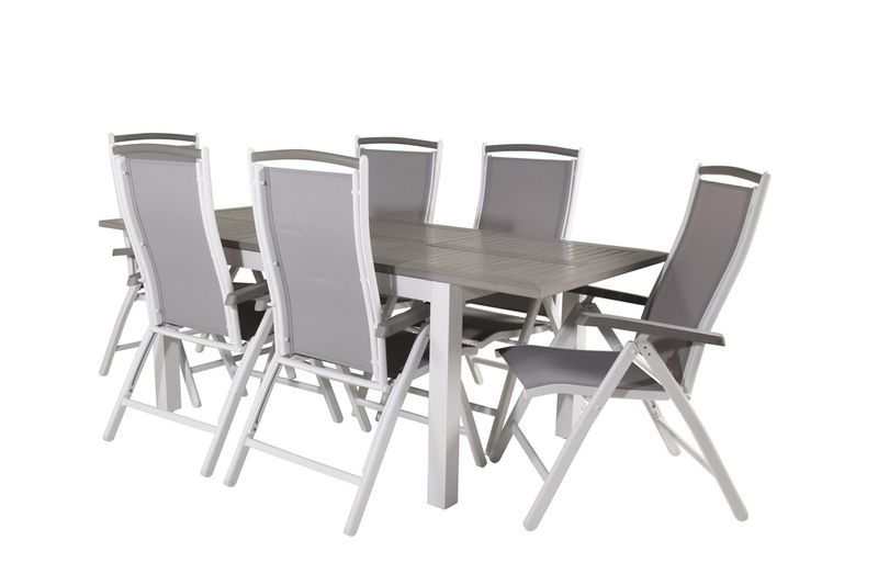 Venture Home Albany Rektangulärt Matbord 152 x 90 Vit + 6 st Positionsstolar Vit