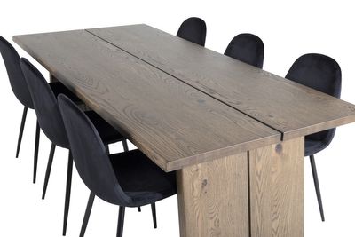 Venture Home Logger & Polar Rektangulärt Matbord 210 x 100 Natur + 6 st Matstolar Svart