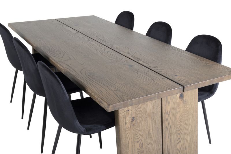 Venture Home Logger & Polar Rektangulärt Matbord 210 x 100 Natur + 6 st Matstolar Svart