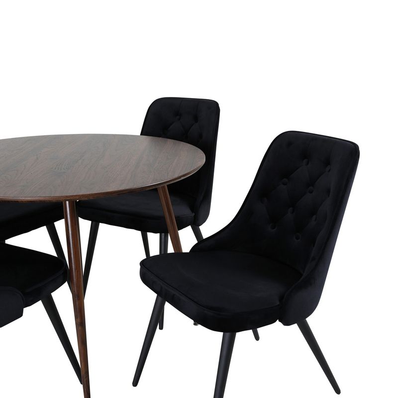 Venture Home Plaza & Velvet Deluxe Runt Matbord ⌀100 Valnöt + 4 st Matstolar Svart
