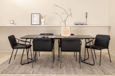 Venture Home Petra & Tvist Rektangulärt Matbord 190 x 90 Svart + 6 st Matstolar Svart