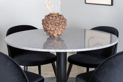 Venture Home Razzia & Velvet Runt Matbord ⌀106 Grå + 4 st Matstolar Svart