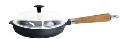Ronneby Bruk, Traktörstekpanna Gjutjärn 24 cm Glaslock & Massiv Ek Handtag