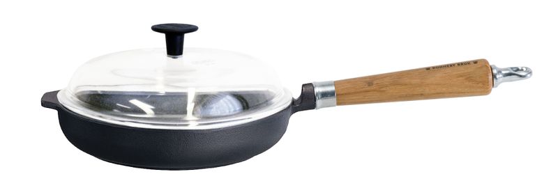 Ronneby Bruk, Traktörstekpanna Gjutjärn 24 cm Glaslock & Massiv Ek Handtag