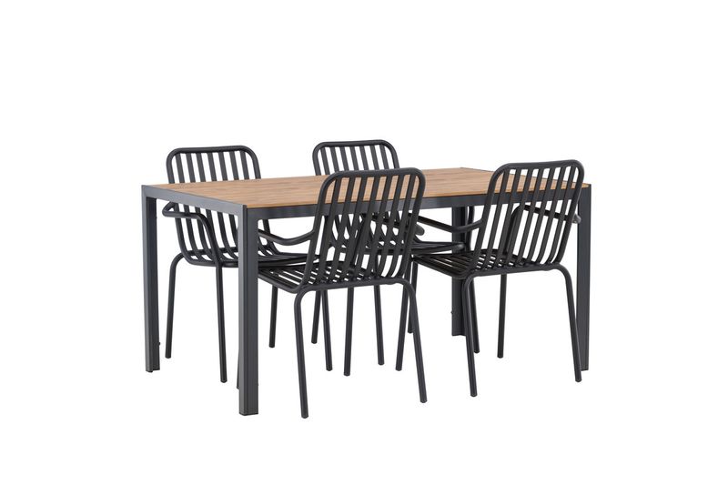 Venture Home Break & Peking Rektangulärt Matbord 150 x 90 Svart + 4 st Matstolar Svart