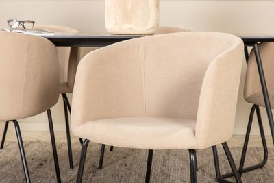 Venture Home Berit & Petra 6 st Matstolar Beige + Rektangulärt Matbord 190 x 90 Svart