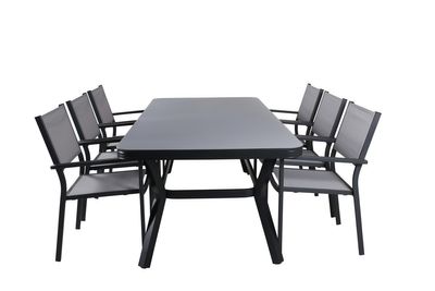 Venture Home Virya & Copacabana Rektangulärt Matbord 200 x 100 Svart + 6 st Matstolar