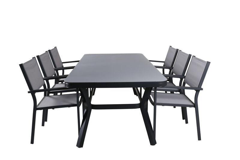 Venture Home Virya & Copacabana Rektangulärt Matbord 200 x 100 Svart + 6 st Matstolar