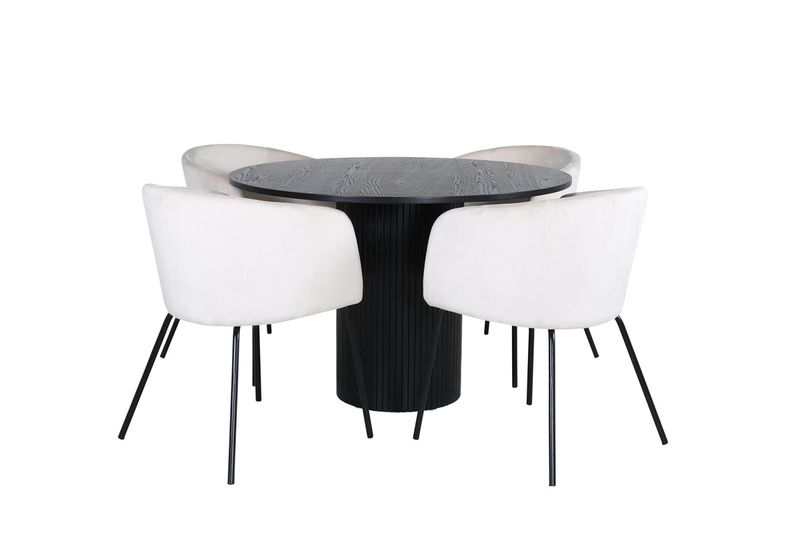 Venture Home Berit & Bianca 4 st Matstolar Beige + Runt Matbord ⌀110 Svart