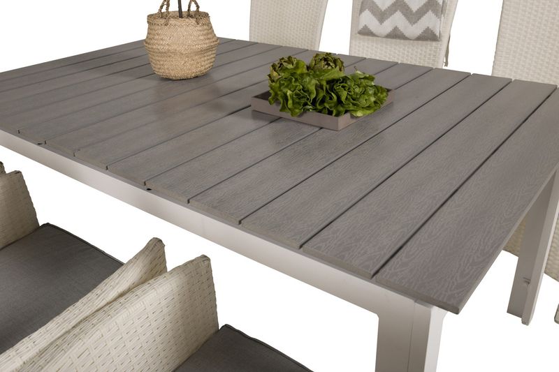 Venture Home Levels & Padova Rektangulärt Matbord 160 x 100 Vit + Reclinerstolar 6 st Vit