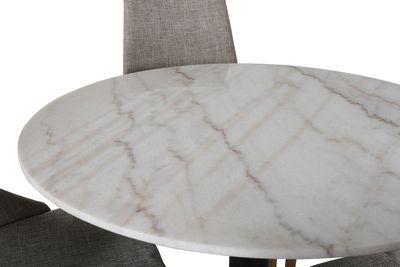 Venture Home Leone & Estelle 4 st Matstolar Ljusgrå + Runt Matbord ⌀106 Vit