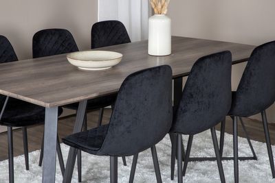 Venture Home Polar & Marina 6 st Matstolar Svart + Rektangulärt Matbord 180 x 90 Natur