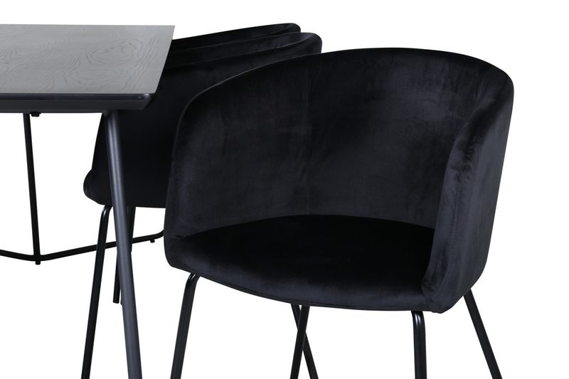 Venture Home Berit & Petra 6 st Matstolar Svart + Rektangulärt Matbord 190 x 90 Svart