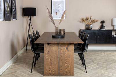 Venture Home Logger & Polar Rektangulärt Matbord 210 x 100 Natur + 6 st Matstolar Svart