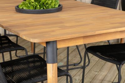 Venture Home Julian & Lindos Rektangulärt Matbord 210 x 100 Natur + 6 st Matstolar Svart