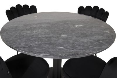 Venture Home Limhamn & Estelle 4 st Matstolar Svart + Runt Matbord ⌀106 Mörkgrå