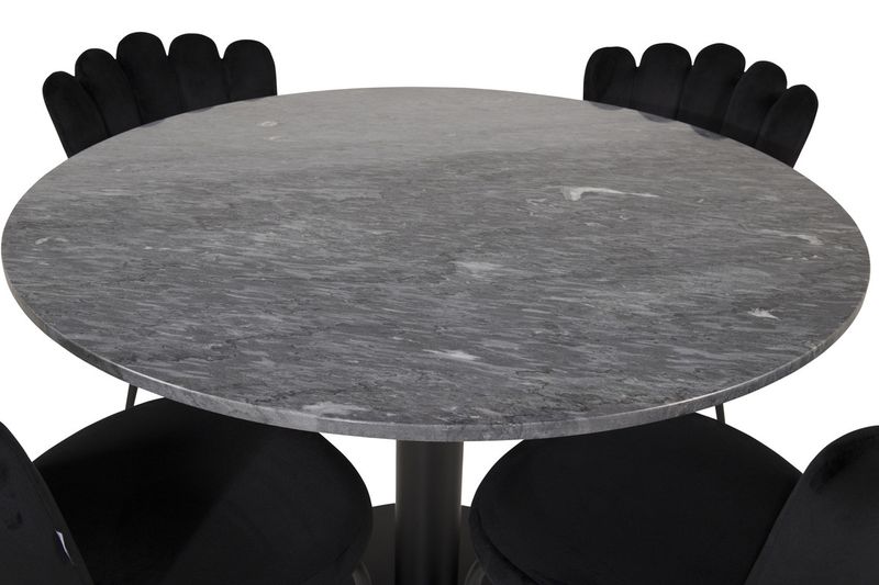 Venture Home Limhamn & Estelle 4 st Matstolar Svart + Runt Matbord ⌀106 Mörkgrå