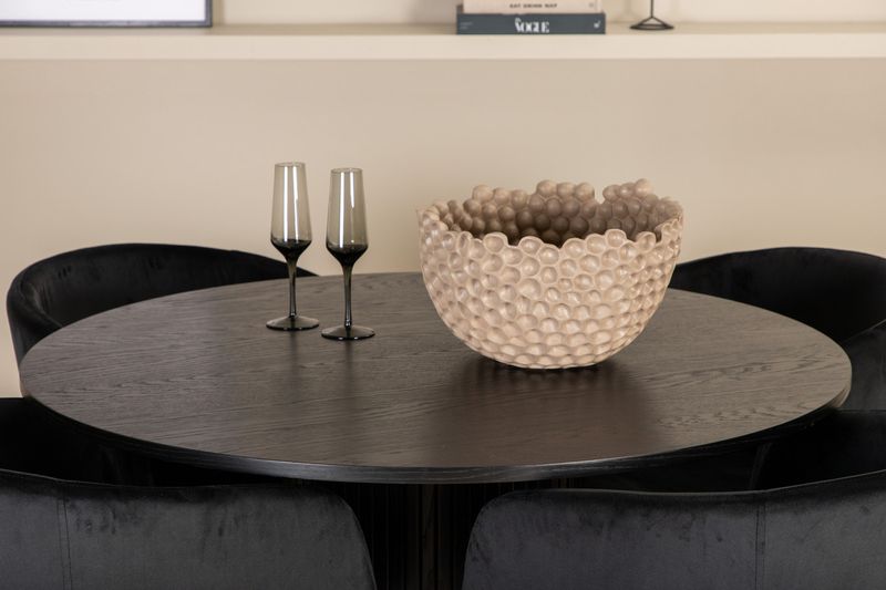 Venture Home Berit & Bianca 4 st Matstolar Svart + Runt Matbord ⌀110 Svart