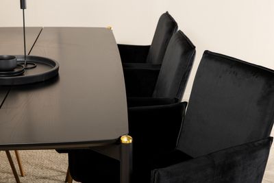 Venture Home Pelle & Petra Rektangulärt Matbord 190 x 90 Svart + 6 st Matstolar Svart