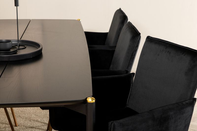 Venture Home Pelle & Petra Rektangulärt Matbord 190 x 90 Svart + 6 st Matstolar Svart