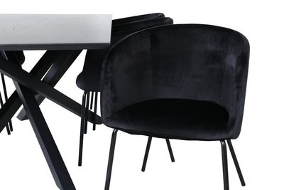 Venture Home Berit & Piazza 6 st Matstolar Svart + Rektangulärt Matbord 180 x 90 Svart