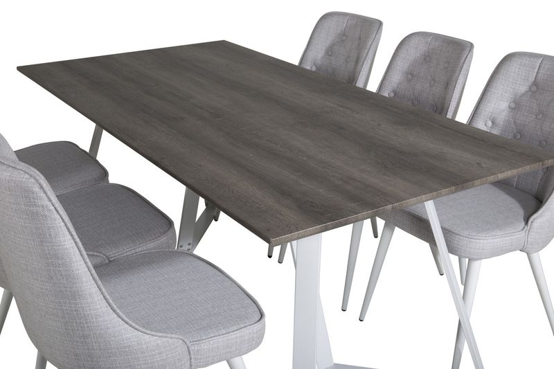 Venture Home Marina & Velvet Deluxe Rektangulärt Matbord 180 x 90 Grå + 6 st Matstolar Ljusgrå